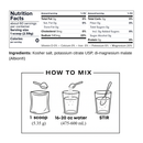 Nutrition facts label and how-to-mix instructions for a supplement product.