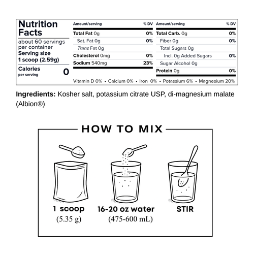 Nutrition facts label and how-to-mix instructions for a supplement product.