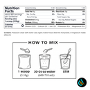 Nutrition facts label and mixing instructions for a dietary supplement. The top section shows a Nutrition Facts panel with product details and a note listing ingredients including potassium citrate USP, kosher salt, organic kosher freeze-dried lime fruit powder, and di-magnesium malate (Albion1).