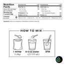 Nutrition facts label and mixing instructions for a kosher salt product. The top section shows a nutrition facts panel with serving size 1 scoop (1.