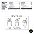 Nutrition facts and how-to-mix diagram for a kosher salt product. The top section shows a nutrition label with serving size 1 scoop 