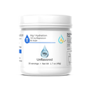 A white plastic tub of Mg * Hydration Unflavored magnesium supplement with a white label featuring blue and gray text and logos, set against a plain white background.