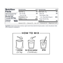 Nutrition facts label and mixing instructions for a scoop-based drink mix. The top section shows a Nutrition Facts panel with serving size 1 scoop (29.
