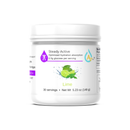 A white plastic tub of Steady Active Lime flavored powder with a white lid, featuring a label with purple and teal accents and a lime graphic.